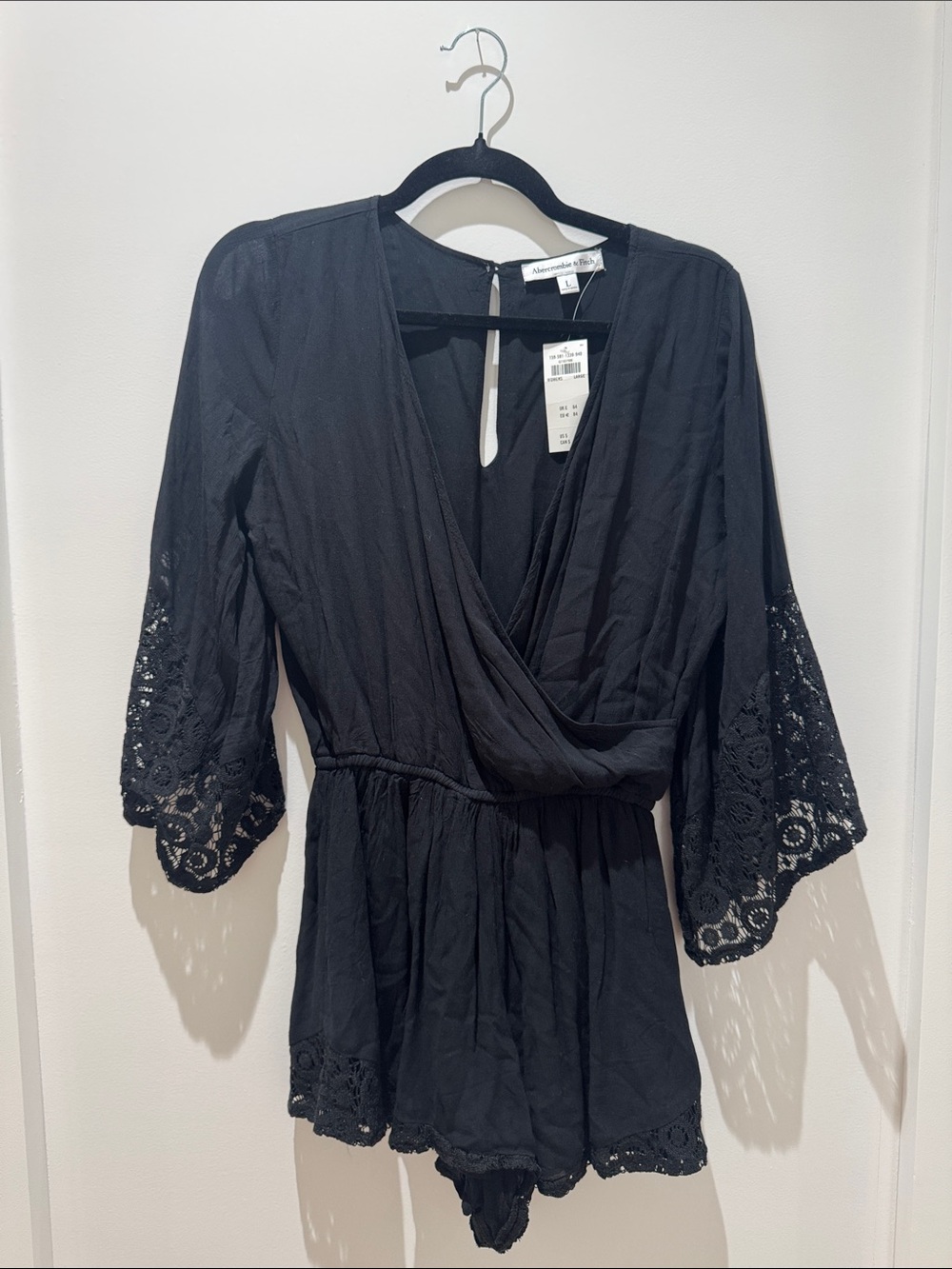 Abercrombie & Fitch Black Lace-Trim Wrap Romper